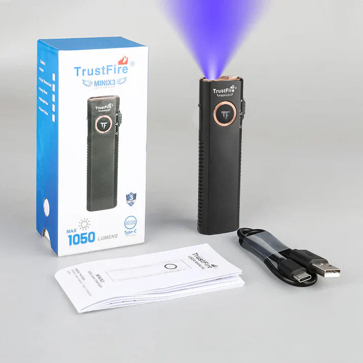 TrustFire Mini X3 Rechargeable EDC Flashlight with UV Light